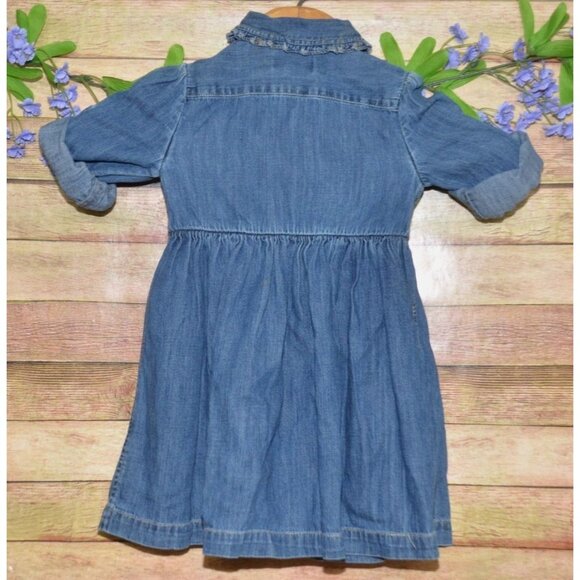Ralph Lauren Denim Dress Button Up Ruffles Baby 24M Blue Preppy Long Sleeve Pony - Picture 8 of 9